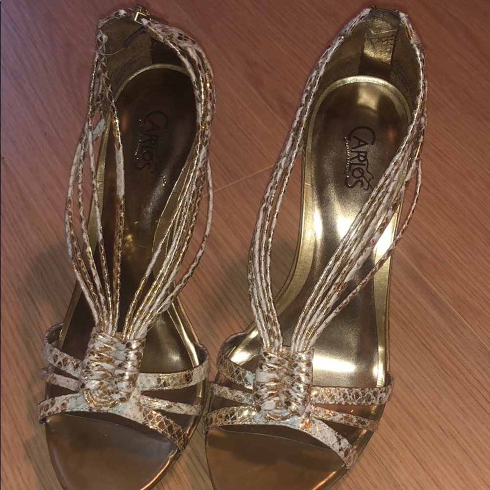 Gold and white Snake skin heels